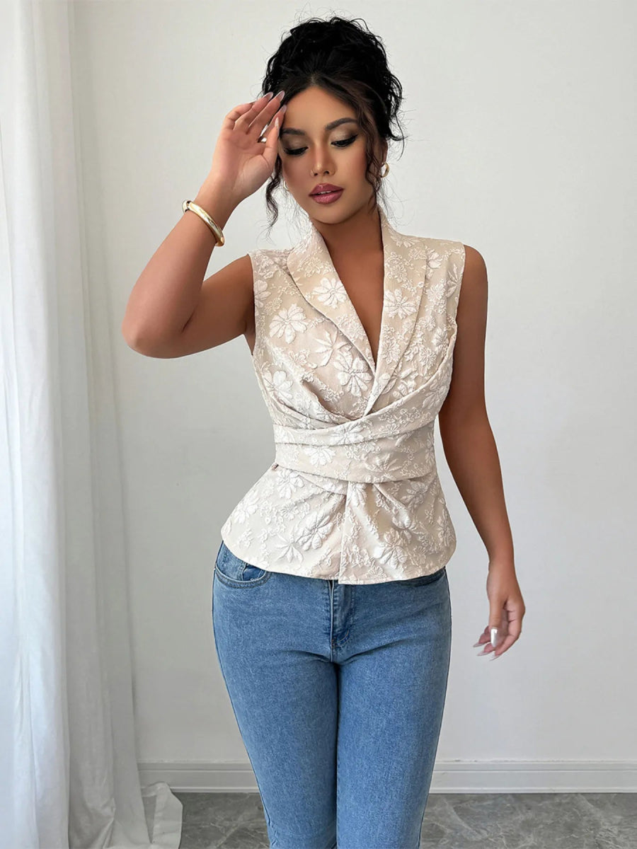 Flower Ruched Sleeveless Tank - CELIVINE