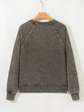 Lace Patchwork Detail Notched Mineral Wash Sweatshirt - CELIVINE