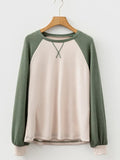 Waffle Color Block Raglan Sleeve Top - CELIVINE