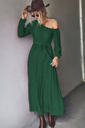 Belted One - Shoulder Tiered Maxi Dress - CELIVINE