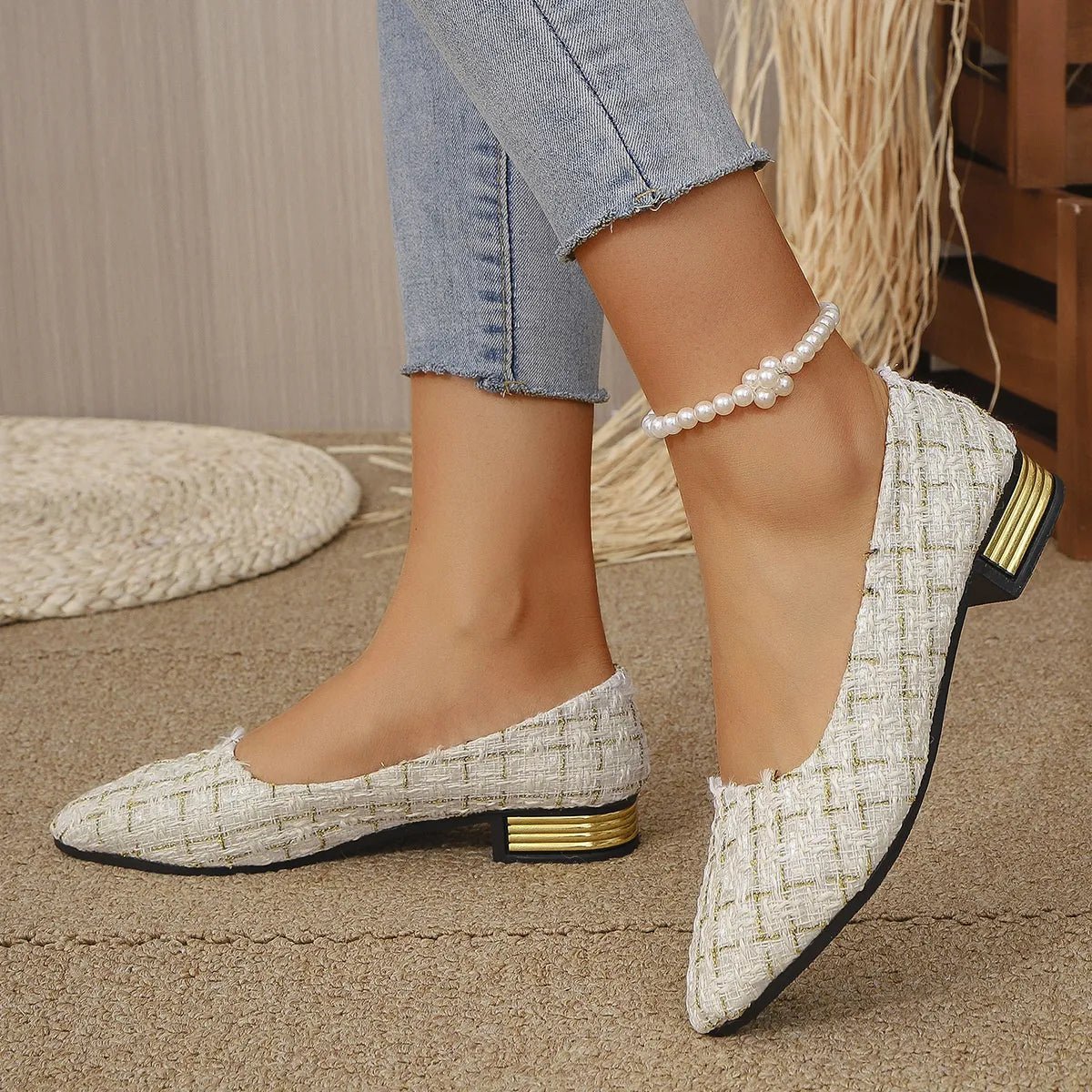 Point Toe Block Heels Slip - Ons - CELIVINE