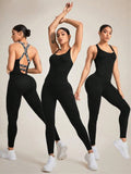 Crisscross Back Sleeveless Active Jumpsuit - CELIVINE