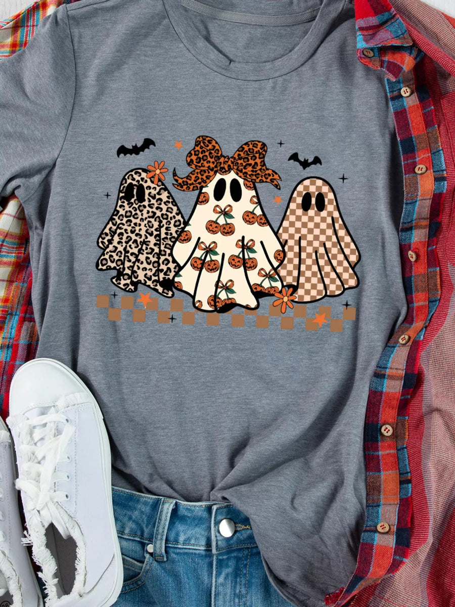 Halloween Ghost Round Neck Casual Tee - CELIVINE
