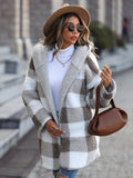 Plaid Open Front Hooded Coat - CELIVINE