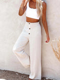 Full Size High - Waisted Textured Wide Leg Pants Plus Size - CELIVINE