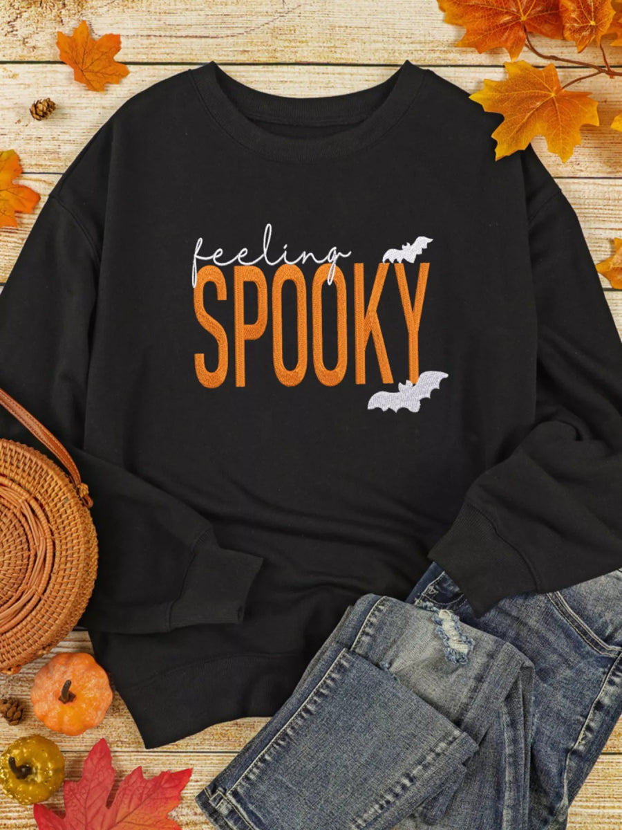 Feeling Spooky Halloween Embroidered Sweatshirt - CELIVINE