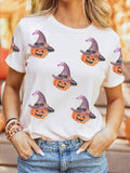 Sequin Pumpkin Witch Halloween Tee - CELIVINE