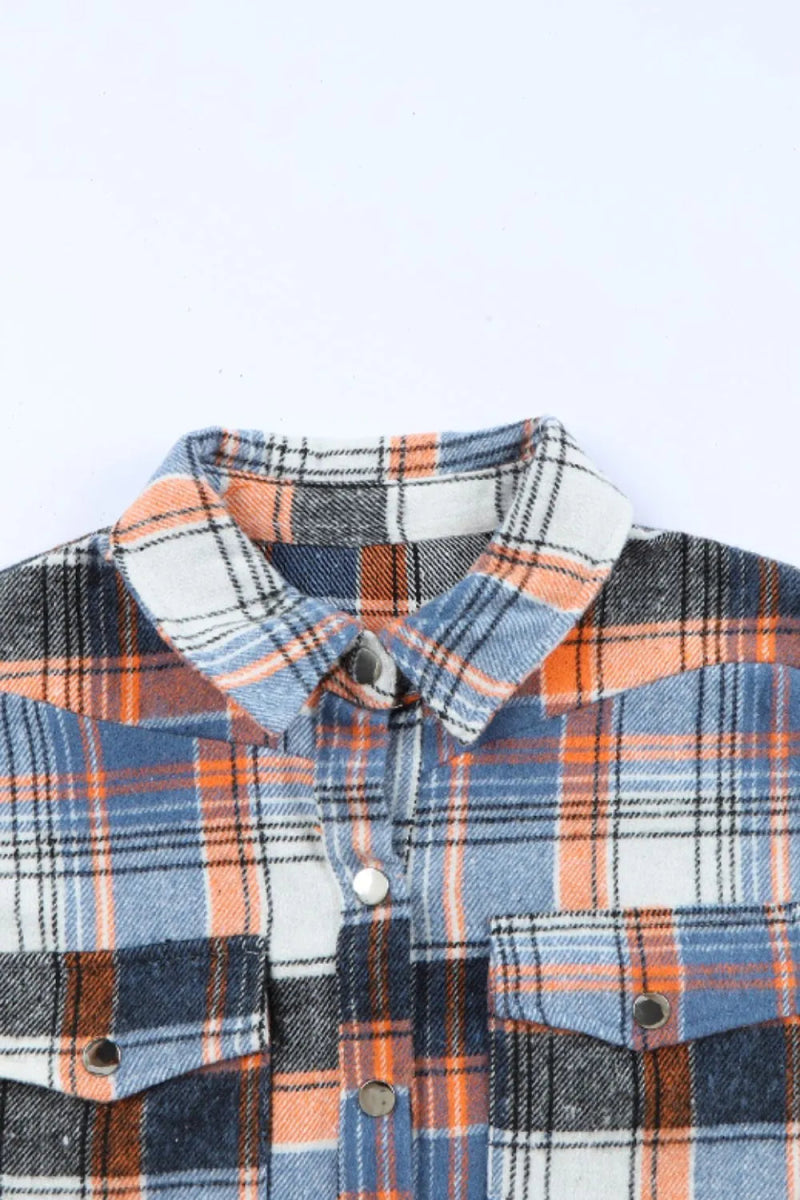 Plaid Collared Neck Long Sleeve Shirt - CELIVINE