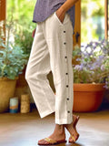 Full Size Side Decor Button Casual Wide Leg Pants Plus Size - CELIVINE