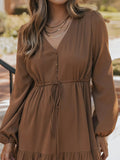 V - Neck Balloon Sleeve Tiered Dress - CELIVINE