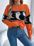 Ghost Round Neck Long Sleeve Sweater - CELIVINE