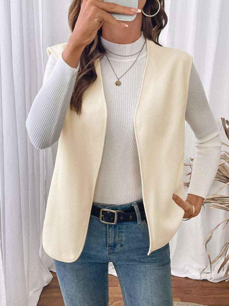 Full Size Open Front Vest Coat Plus Size - CELIVINE