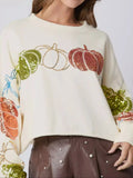 Sequined Pumpkin Halloween Crop Sweatshirt - CELIVINE