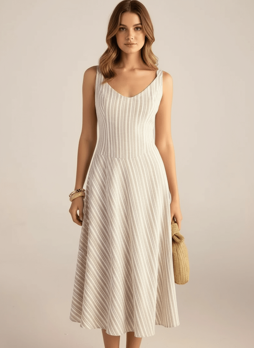 Full Size Striped Sleeveless Midi Dress Plus Size - CELIVINE