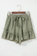 Textured Tie Waist Ruffle Hem Shorts - CELIVINE