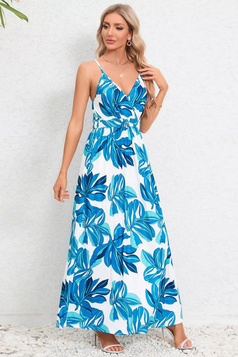 Printed Surplice Maxi Cami Dress - CELIVINE