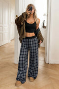 Plaid Wide Leg Pants - CELIVINE