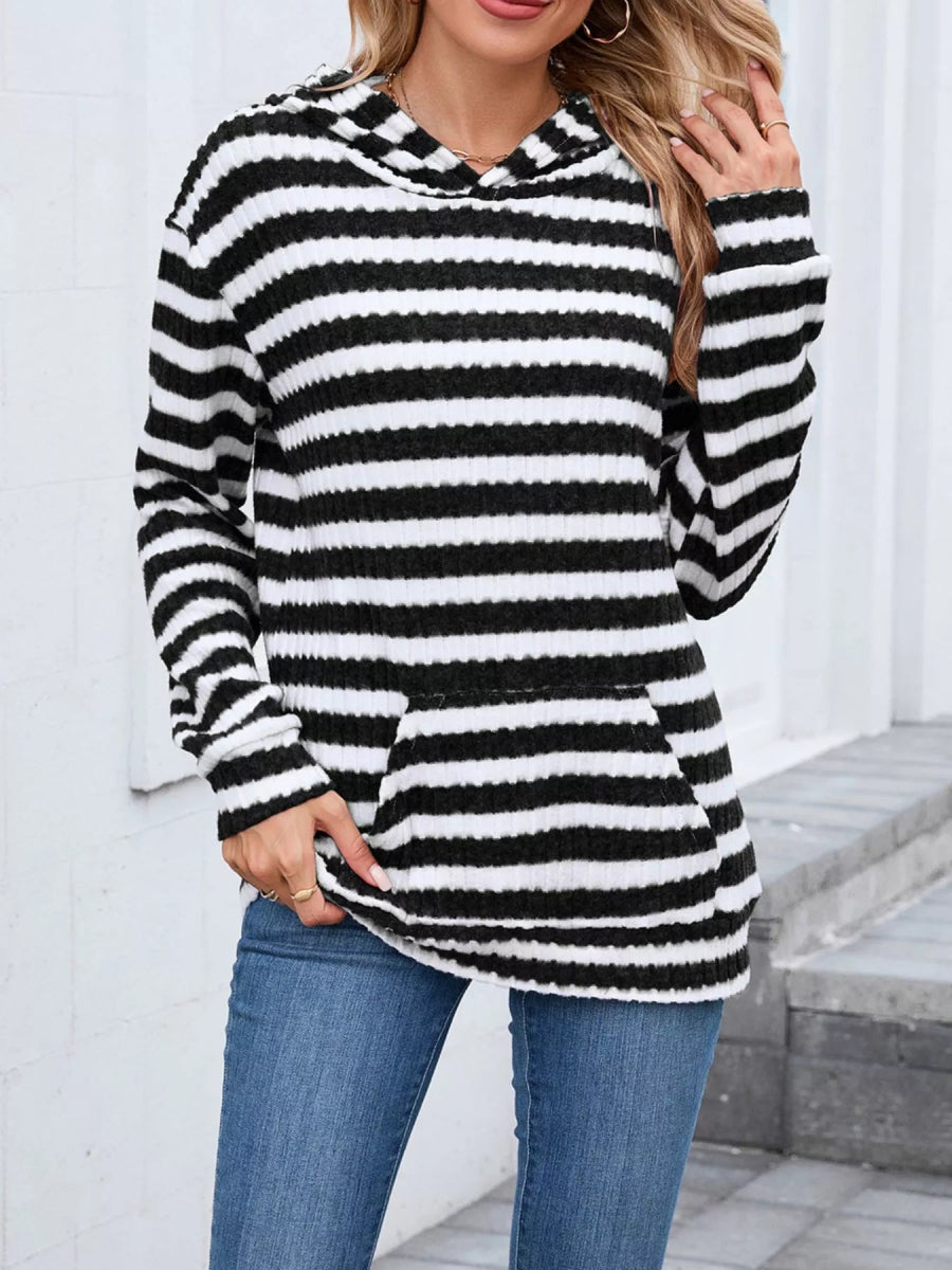 Striped Dropped Shoulder Hoodie - CELIVINE