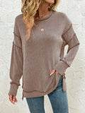 Side Slit Round Neck Dropped Shoulder Sweatshirt - CELIVINE