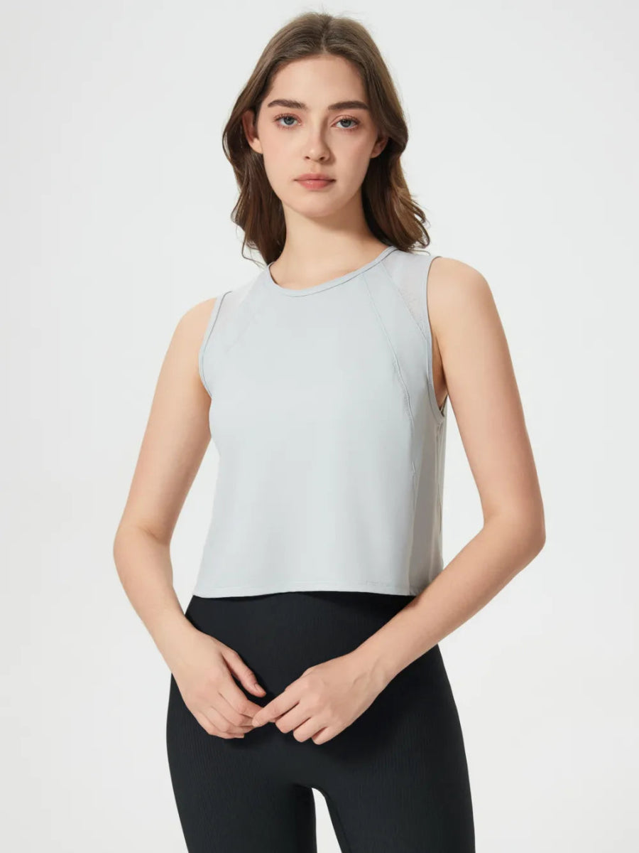 Round Neck Cropped Active Tank - CELIVINE
