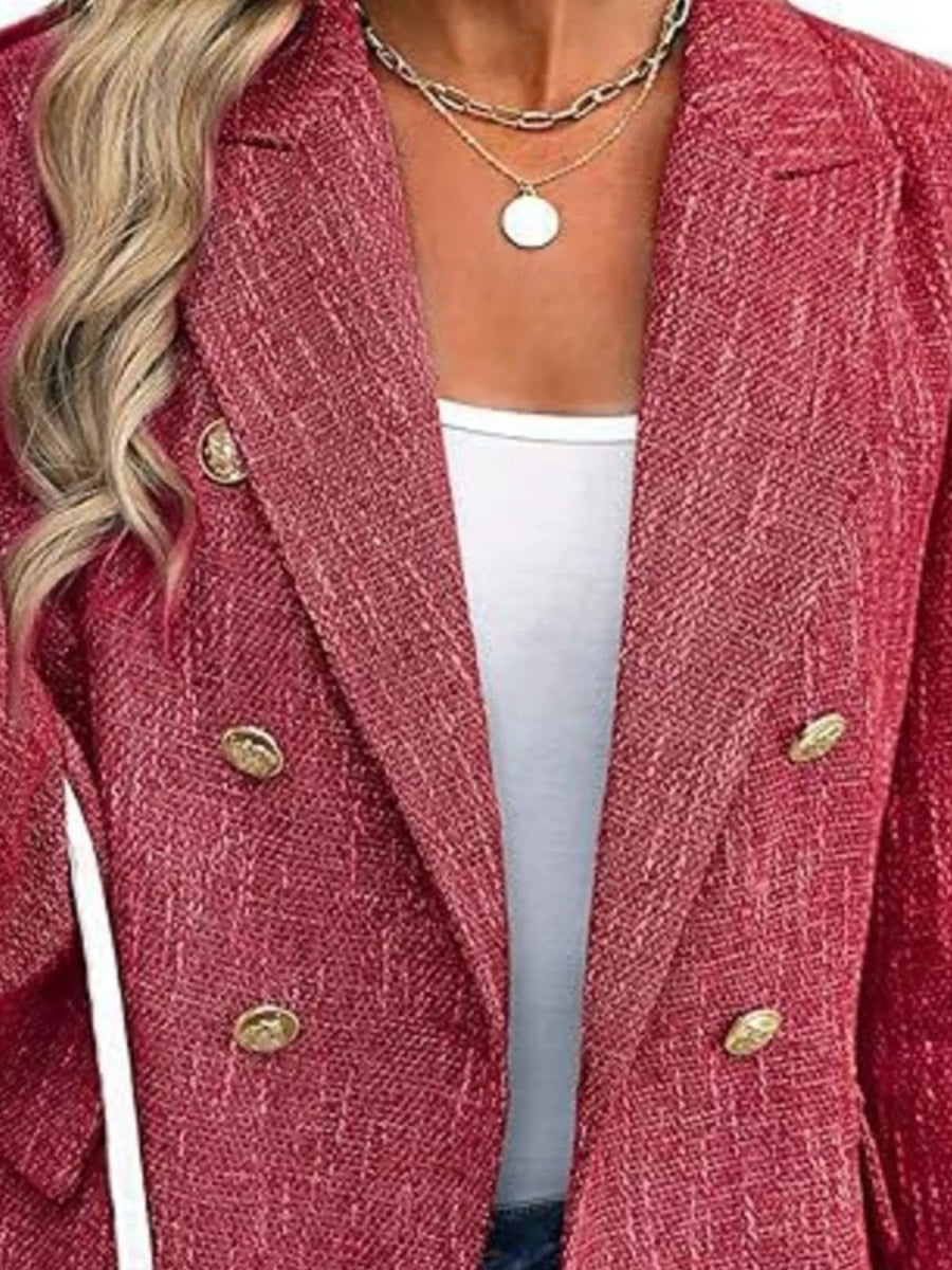 Double - Breasted Lapel Collar Blazer - CELIVINE
