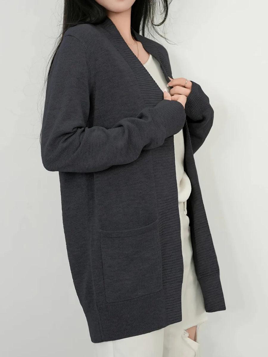 Open Front Long Sleeve Sweater Cardigan - CELIVINE