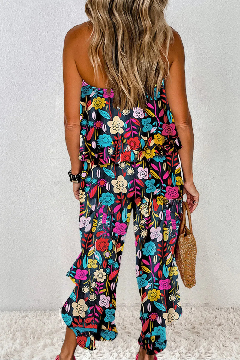 Printed Tube Wide Leg Jumpsuit - CELIVINE