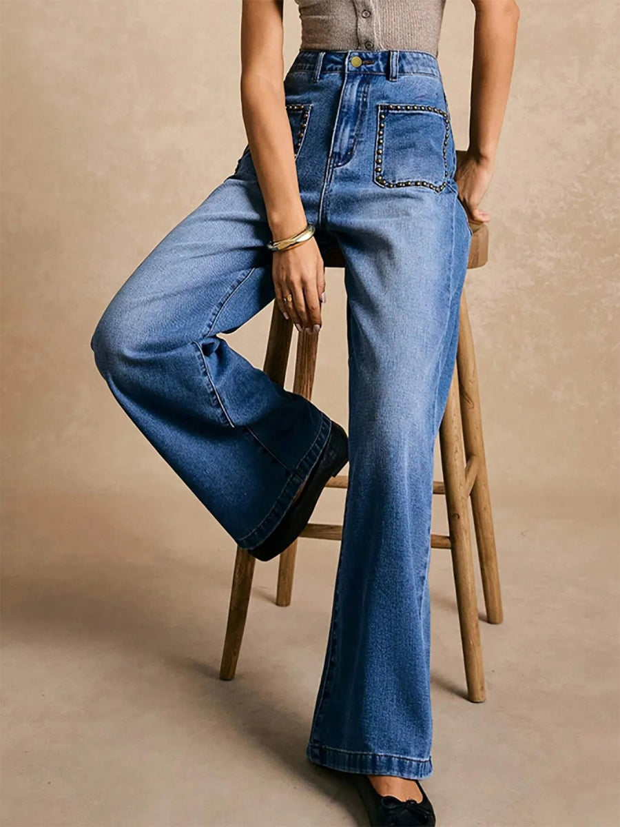High - Waisted Wide - Leg Pocket Jeans - CELIVINE