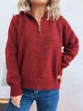 Quarter Zip Ribbed Hem Sweater - CELIVINE