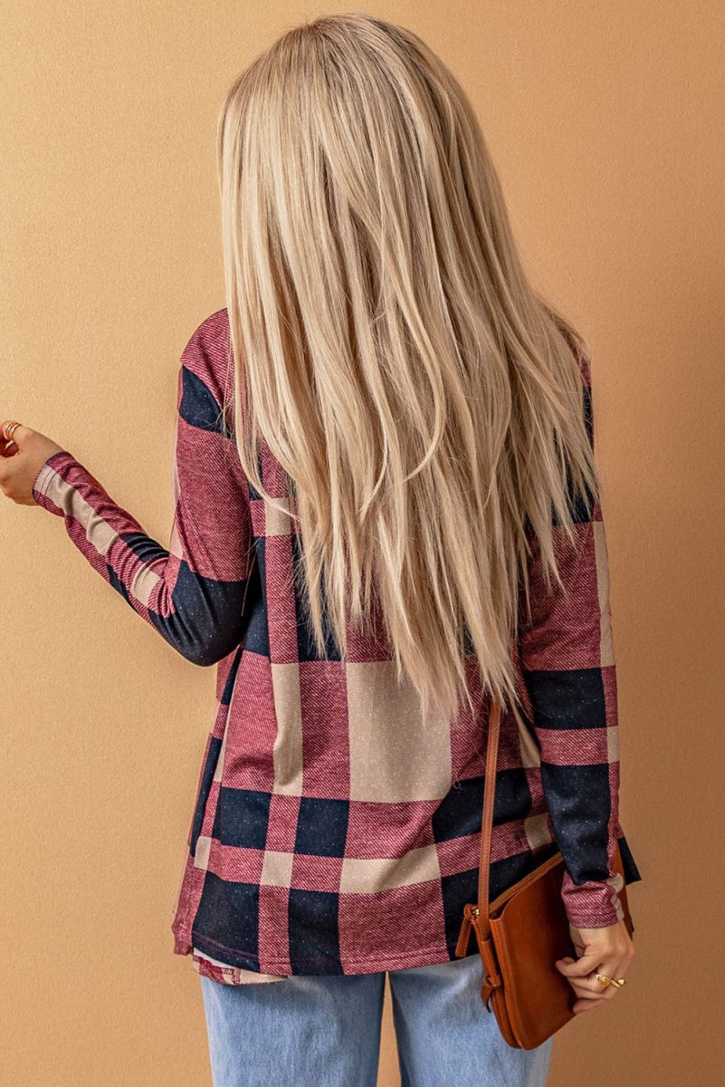 Plaid Open Front Cardigan - CELIVINE