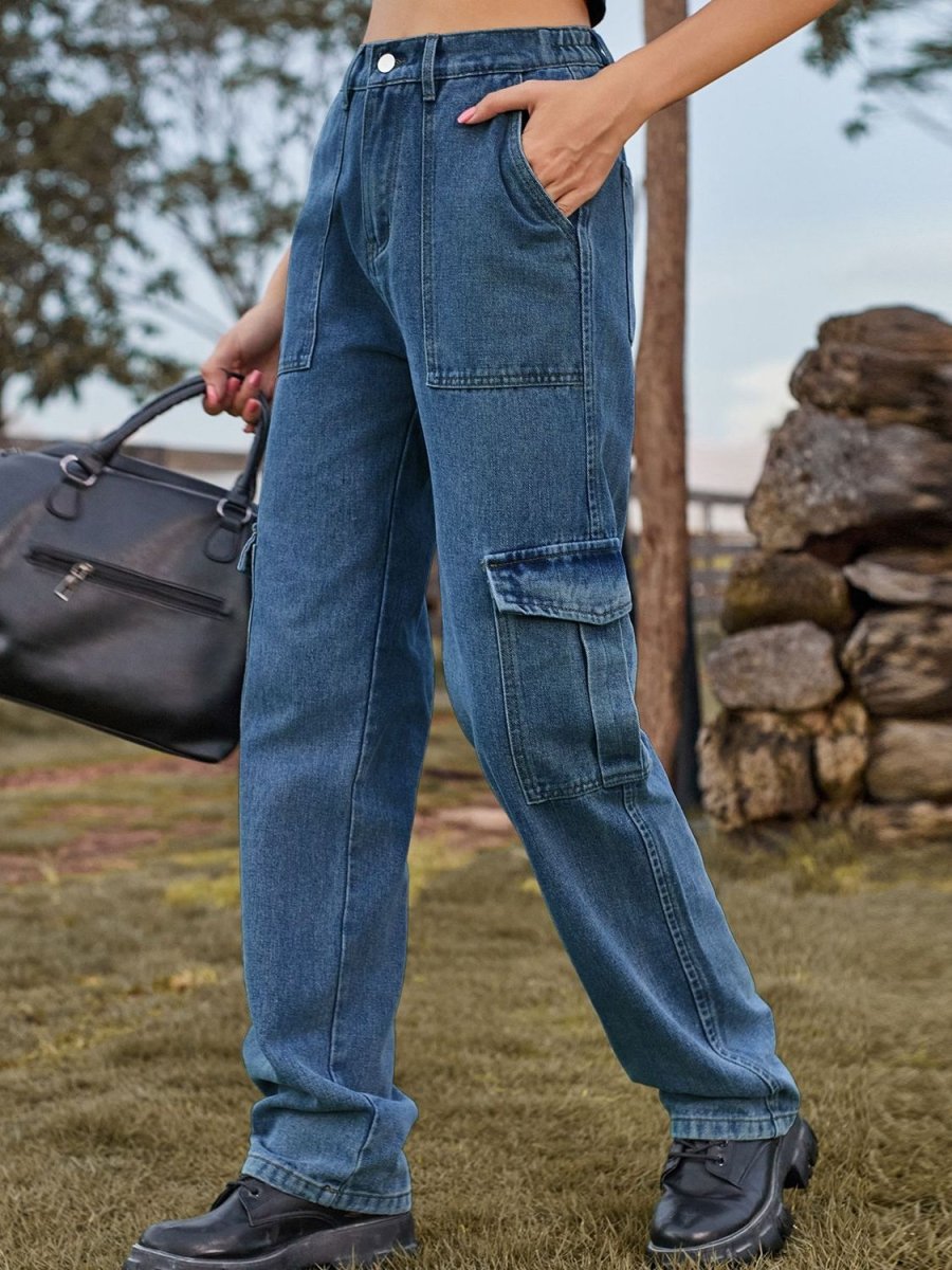 High Waist Cargo Jeans - CELIVINE