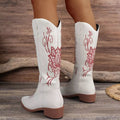 Embroidered Block Heels Boots - CELIVINE
