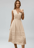 V - Neck Sleeveless Midi Dress - CELIVINE