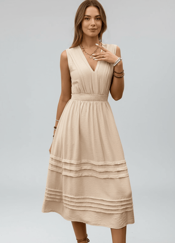 V - Neck Sleeveless Midi Dress - CELIVINE