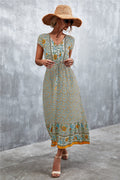 V - Neck Short Sleeve Printed Maxi Dress - CELIVINE