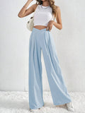V - Waisted Ruched Front Wide Leg Pants - CELIVINE