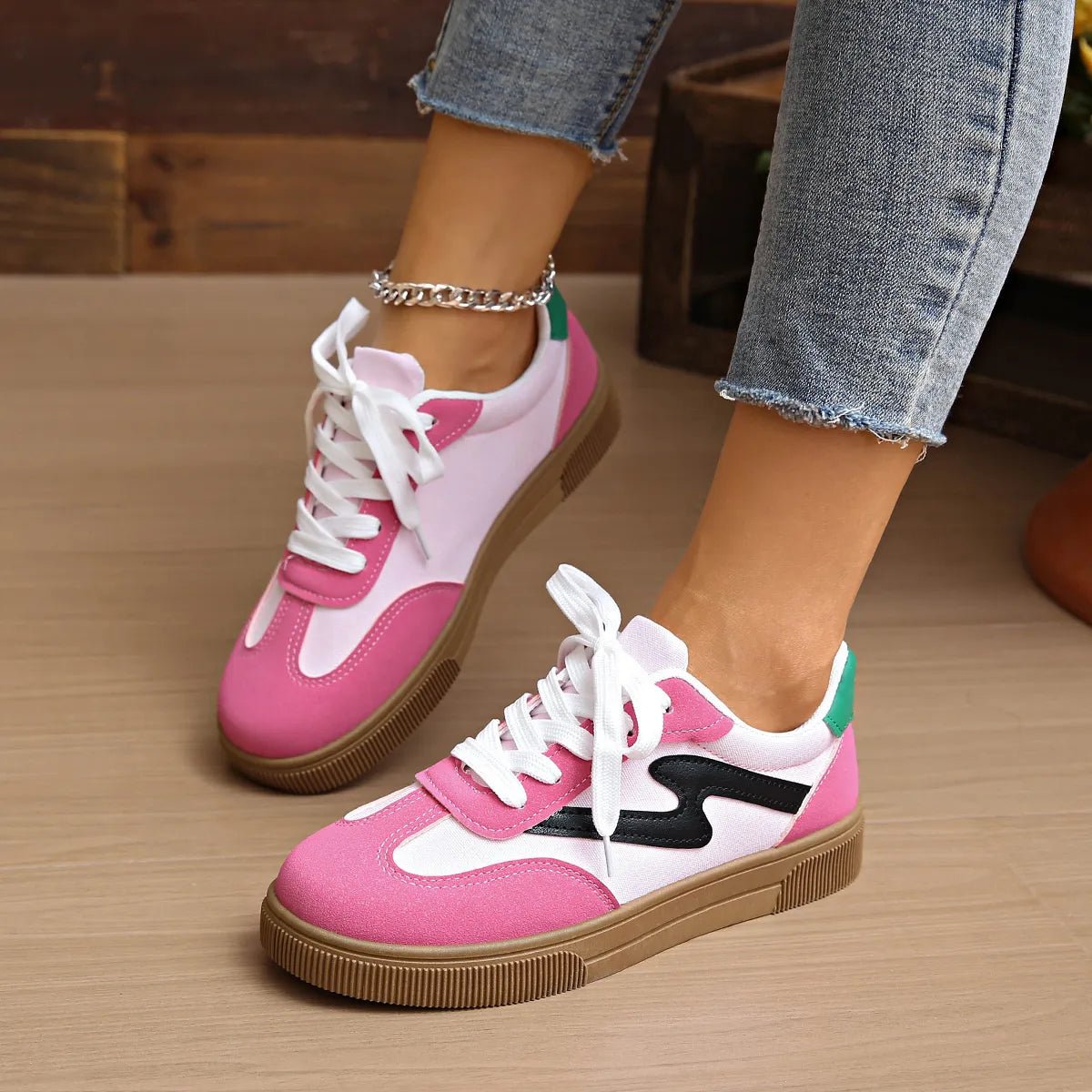 Round Toe Lace Up Sneakers - CELIVINE