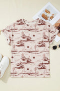 Printed Round Neck Short Sleeve T-Shirt - CELIVINE