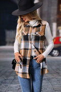 Plaid Button Up Vest Coat - CELIVINE