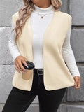 Full Size Open Front Vest Coat Plus Size - CELIVINE