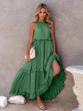 Ruffled Sleeveless Tiered Maxi Dress with Pockets - CELIVINE