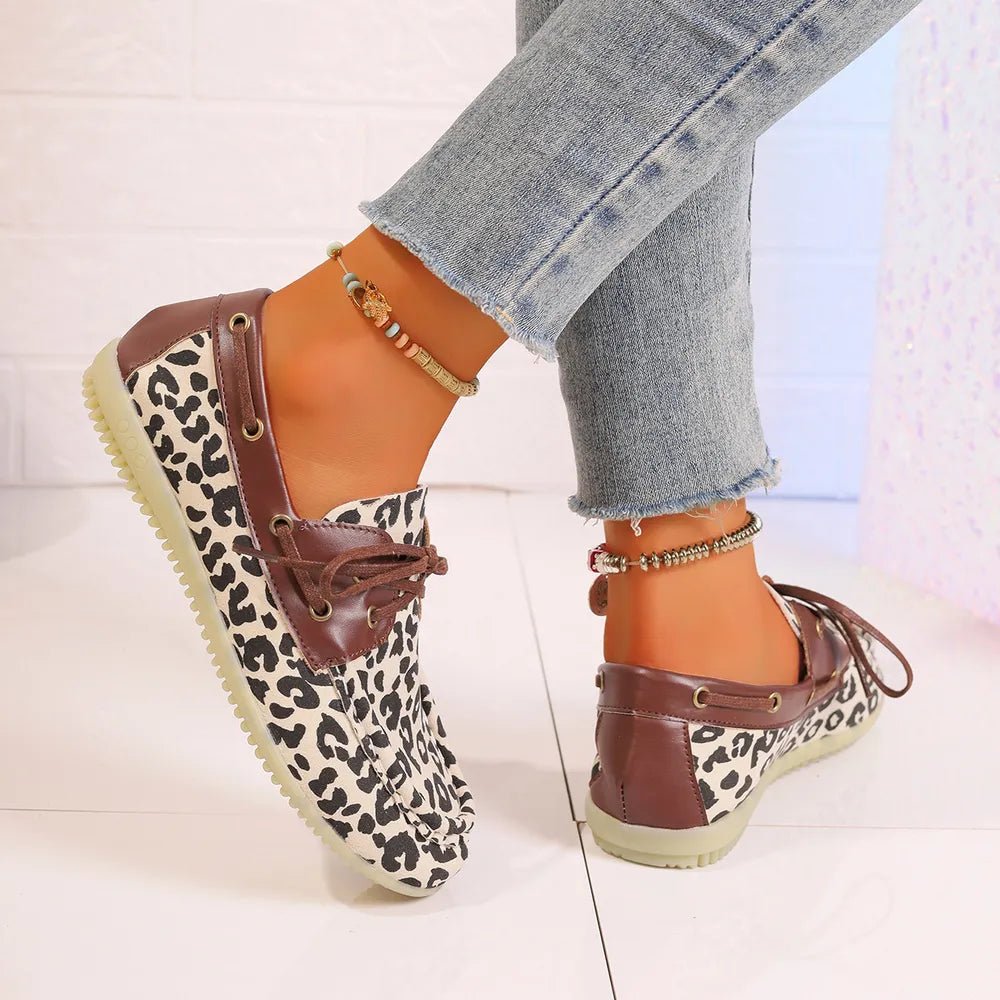 Lace Up Leopard Slip - Ons - CELIVINE