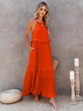 Ruffled Sleeveless Tiered Maxi Dress with Pockets - CELIVINE
