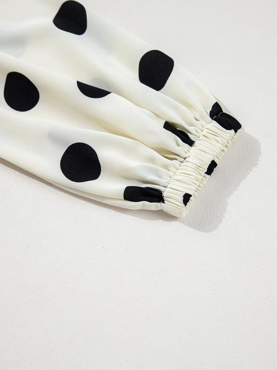 Polka Dot Surplice Puff Sleeve Mini Dress - CELIVINE