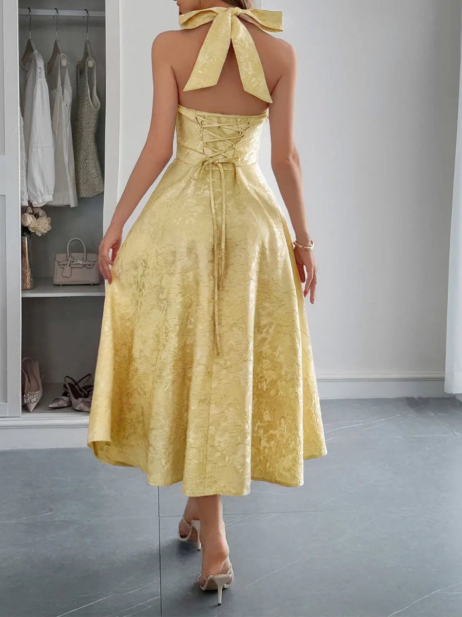 Halter Neck Midi Dress with Pockets - CELIVINE