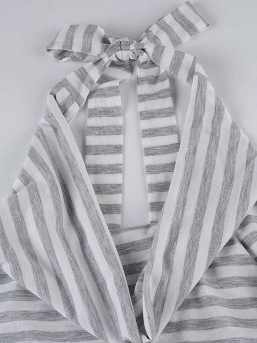 Striped Halter Neck Mini Dress - CELIVINE