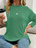 Side Slit Round Neck Dropped Shoulder Sweatshirt - CELIVINE