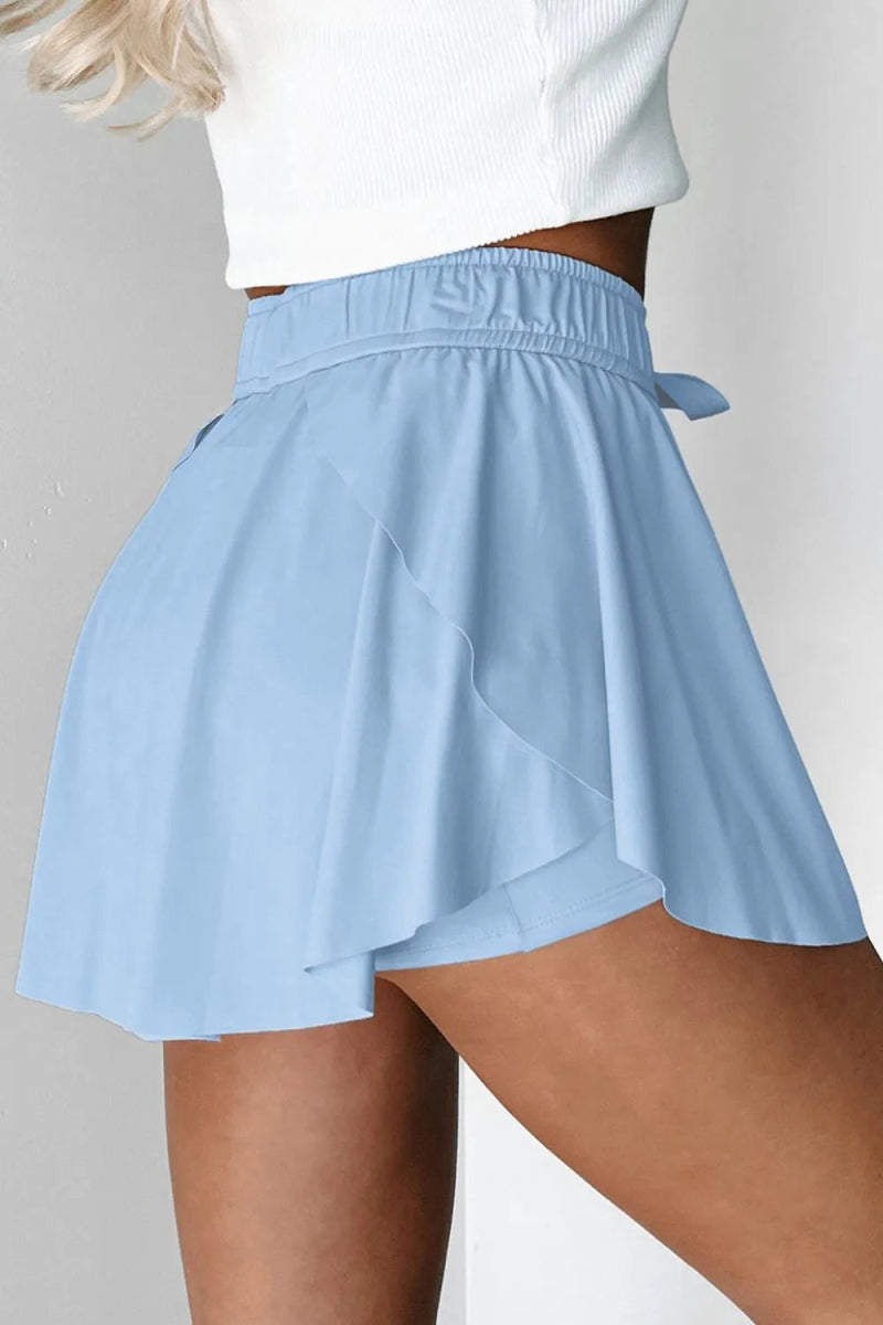Drawstring High Waist Lined Active Skorts - CELIVINE