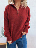 Quarter Zip Ribbed Hem Sweater - CELIVINE