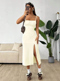 Slit Bodice Midi Cami Dress - CELIVINE